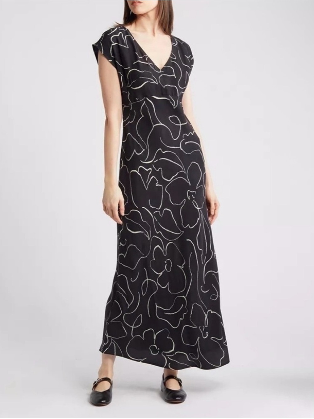 Madewell Black Maxi Dress with White Floral Outline
